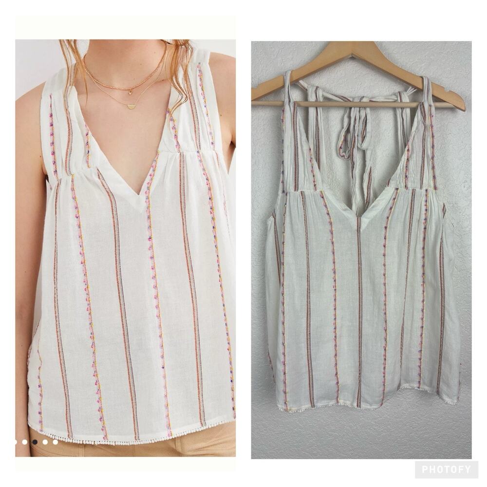 Anthropologie Tie-Back Women’s Blouse Size Medium White‎ Boho Festival Beach